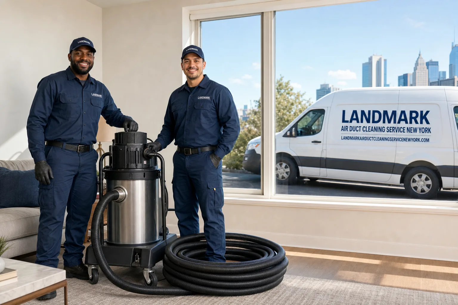 Landmark Air Duct Cleaning Service New York service vehicle and crew in New York, NY